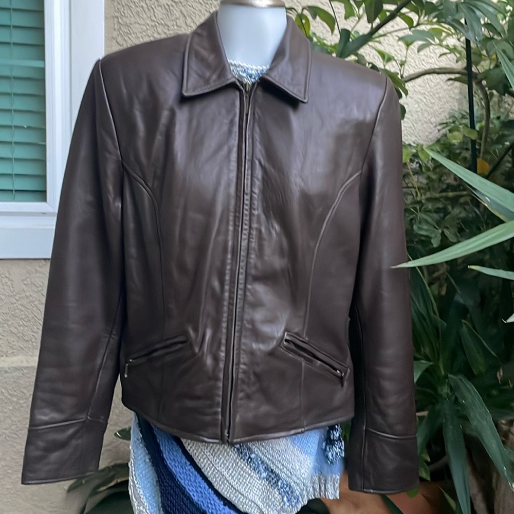 Vintage dark brown Valerie Stevens lambskin leather jacket with pockets - Picture 4 of 15
